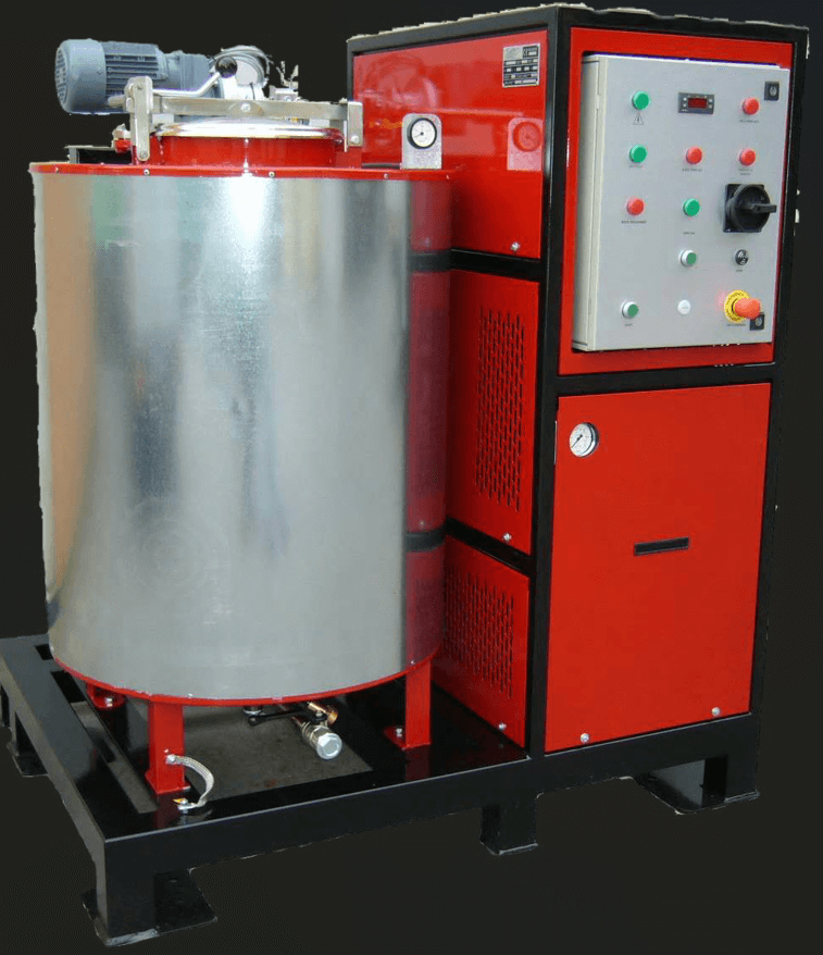 Industrial liquid mixing and heating tank with pumped circulated heated oil jacket Industrial liquid mixing and heating tank with pumped circulated heated oil jacket